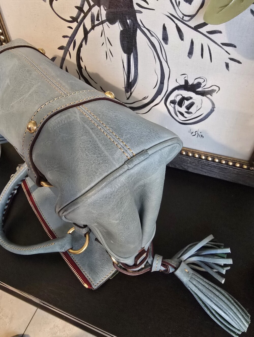 Dooney & Bourke Florentine Vachetta Leather Satchel With Tassel And Buckle - Picture 12 of 13
